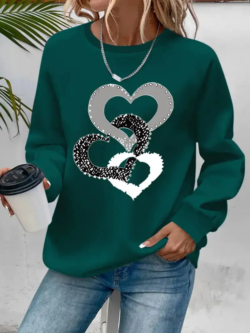 Komfortabel Hjerteprint Sweatshirt | Sammen mot Brystkreft