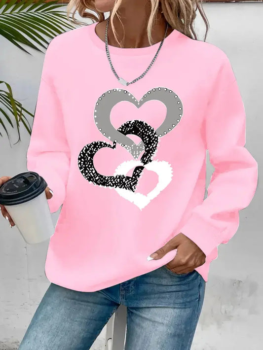 Komfortabel Hjerteprint Sweatshirt | Sammen mot Brystkreft