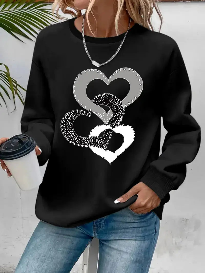 Komfortabel Hjerteprint Sweatshirt | Sammen mot Brystkreft