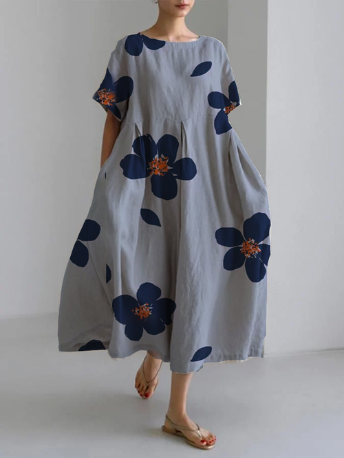 SOPHIA - VÅRBLOMMOR KLÄNNING MED RUNDHALSET