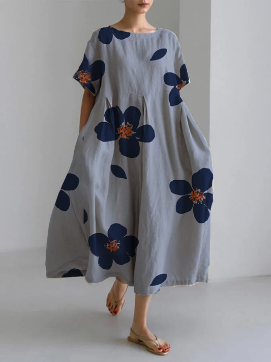 SOPHIA - VÅRBLOMMOR KLÄNNING MED RUNDHALSET