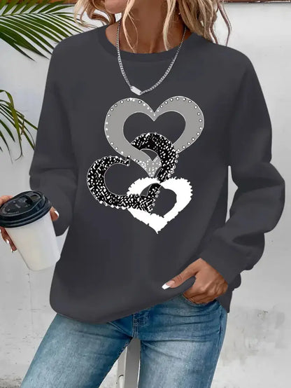 Komfortabel Hjerteprint Sweatshirt | Sammen mot Brystkreft